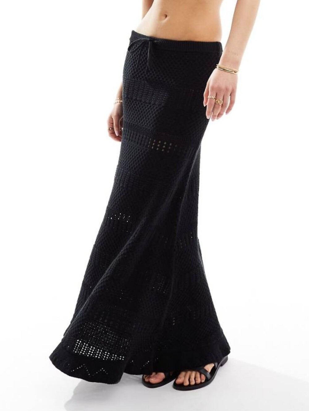 ASOS Black Crochet Open Knit Maxi Skirt - Women's Long Skirt